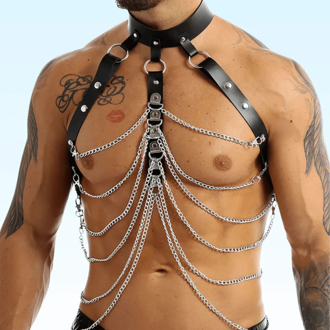 LEONIDAS - Leather & Chain Lace-up Men's Harness