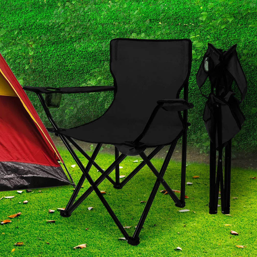 Levede 2Pcs Camping Chairs Folding Arm Black-NT_Metro