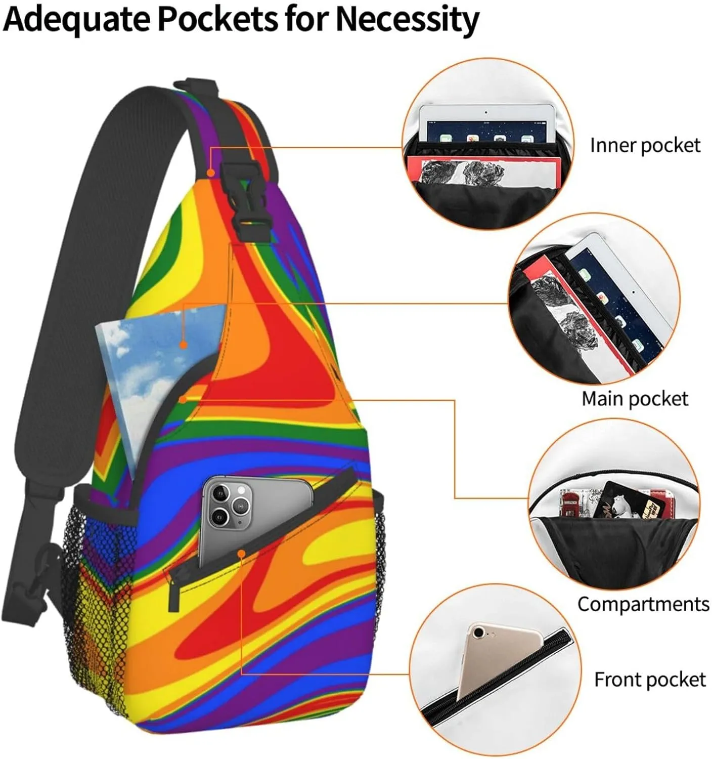 LGBT Pride Flag Sling Backpack,Casual Crossbody Shoulder Backpack Adjustable Sling Bag Chest Daypack for Men Women