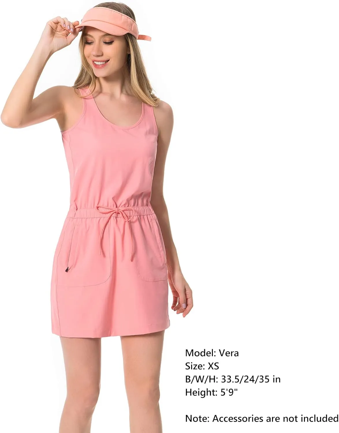 Lightbare Women’s UPF 50  Tank Dress with Pockets Detachable Shorts Drawstring Waist Quick Dry for Hiking Camping Outdoors