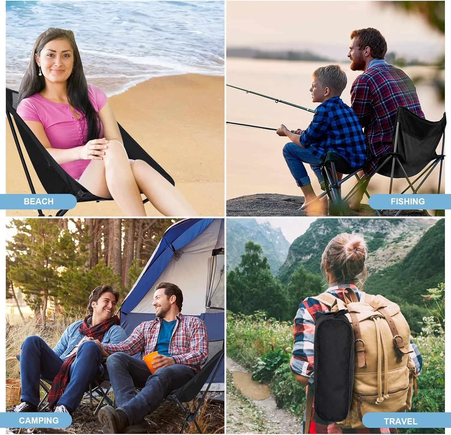 Lightweight Chair Folding Camping Chairs, Backpacking Chair Ultralight Hiking Chairs, Compact Camping Chairs, 176 lbs Weight Capacity, Breathable Mesh Fabric, Black