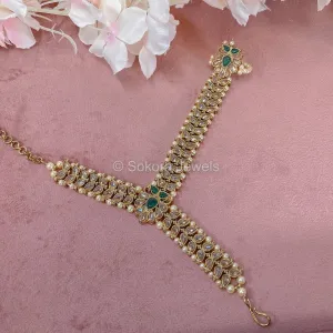 Lisa Antique Gold Hand Harness - Green