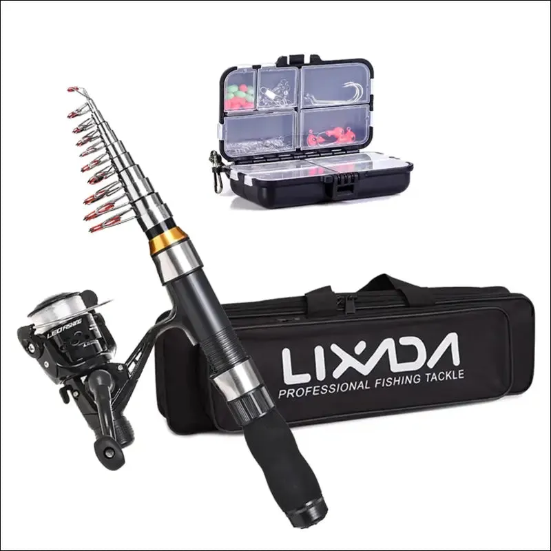 Lixada 2.1m 2.3 m telescopic fishing rod reel combo full kit carbon fiber rod pole spinning reel