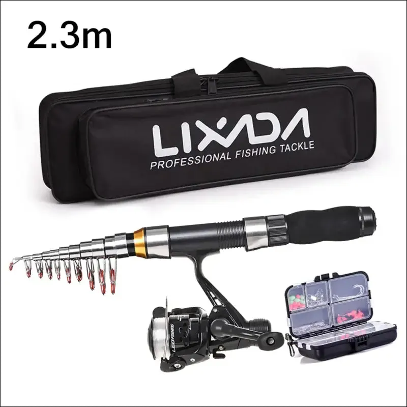 Lixada 2.1m 2.3 m telescopic fishing rod reel combo full kit carbon fiber rod pole spinning reel