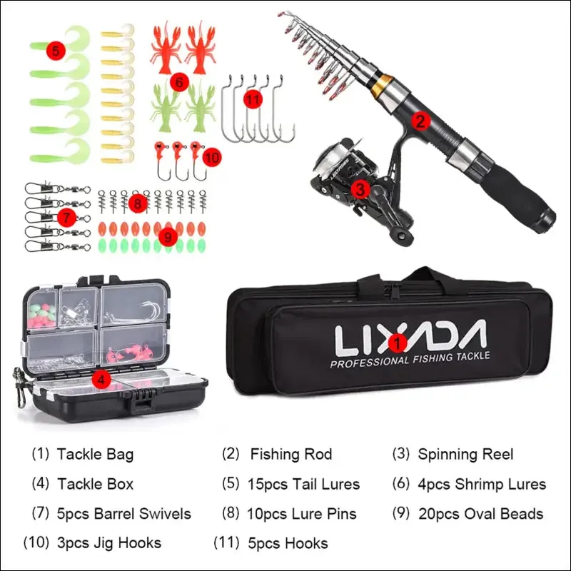 Lixada 2.1m 2.3 m telescopic fishing rod reel combo full kit carbon fiber rod pole spinning reel