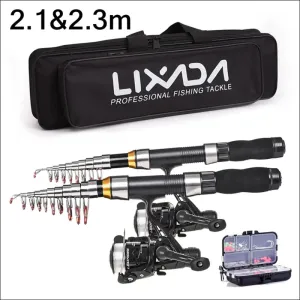 Lixada 2.1m 2.3 m telescopic fishing rod reel combo full kit carbon fiber rod pole spinning reel
