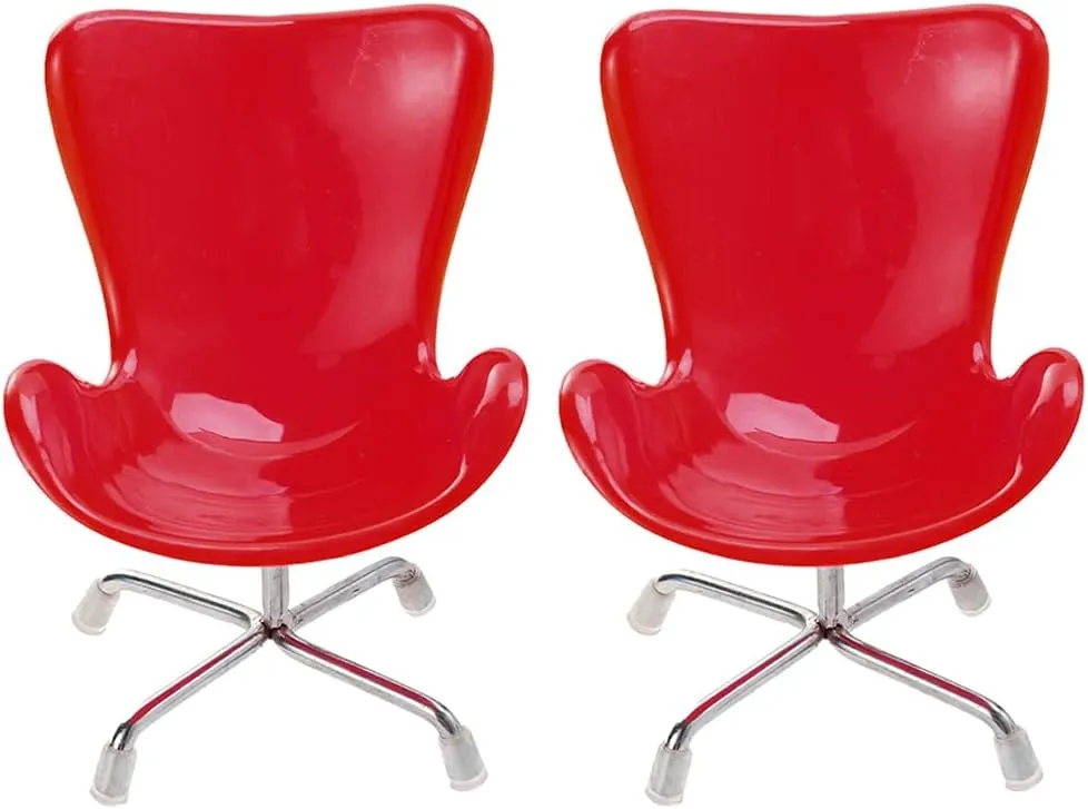 LOGOFUN 2pcs Miniature Chair Model 1:6 Scale Dollhouse Plastic Chair Prop Simulation Plastic Rotating Chair for Dollhouse Accessories - Red