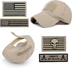 Loneshark Tactical Military Mens Camo Baseball Hat with American Flag Skull Patch Patriotic Operator Camouflage Cap for Women