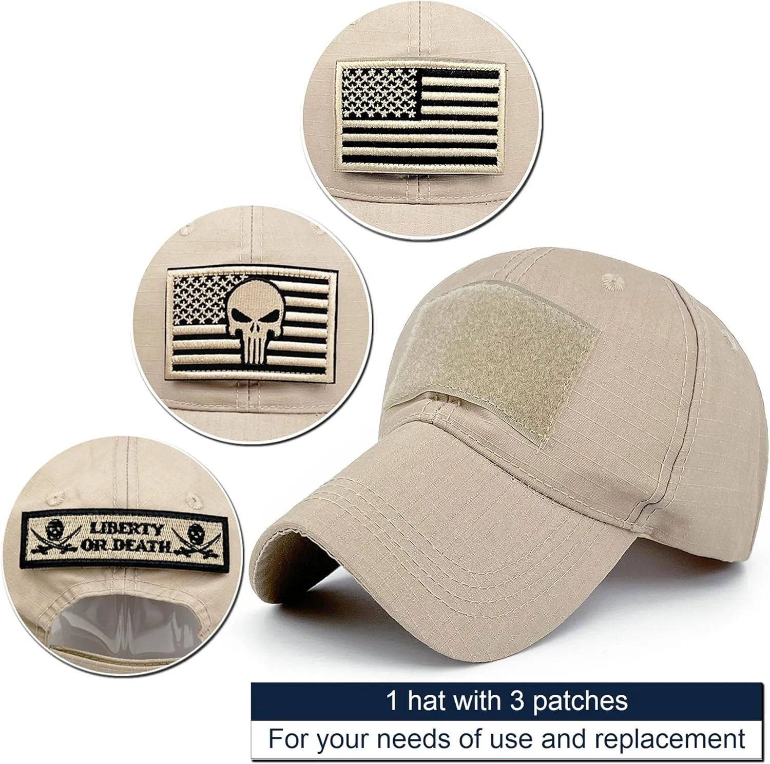 Loneshark Tactical Military Mens Camo Baseball Hat with American Flag Skull Patch Patriotic Operator Camouflage Cap for Women