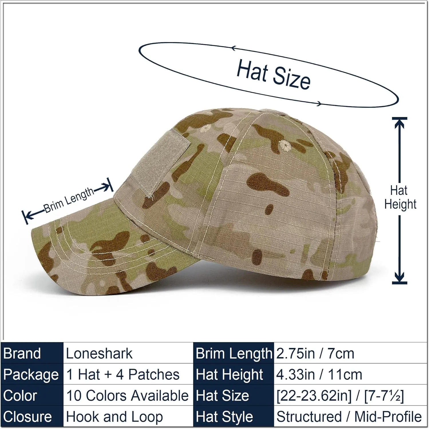 Loneshark Tactical Military Mens Camo Baseball Hat with American Flag Skull Patch Patriotic Operator Camouflage Cap for Women