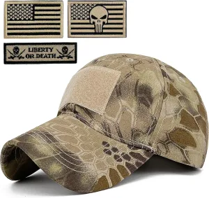 Loneshark Tactical Military Mens Camo Baseball Hat with American Flag Skull Patch Patriotic Operator Camouflage Cap for Women