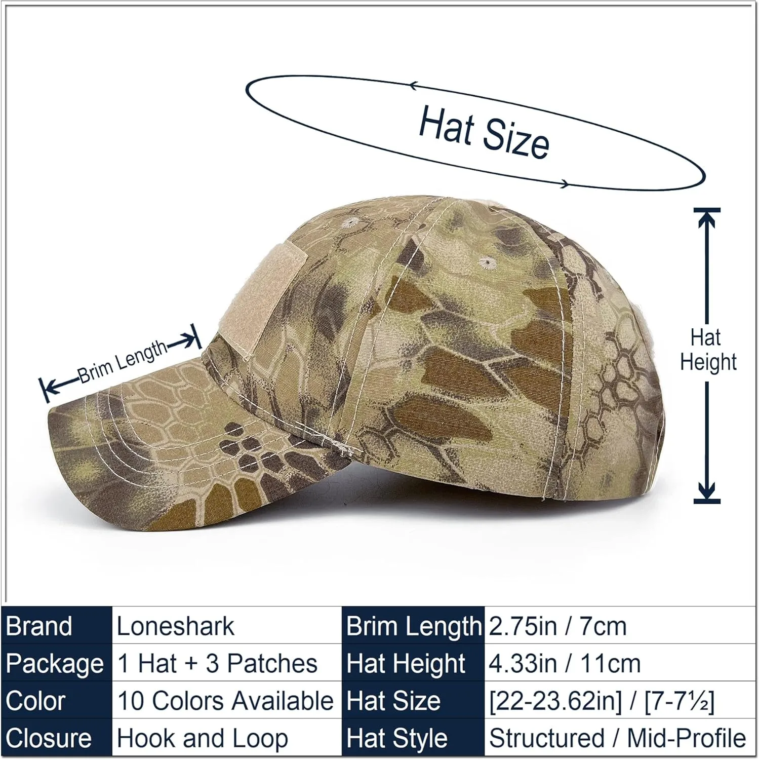 Loneshark Tactical Military Mens Camo Baseball Hat with American Flag Skull Patch Patriotic Operator Camouflage Cap for Women