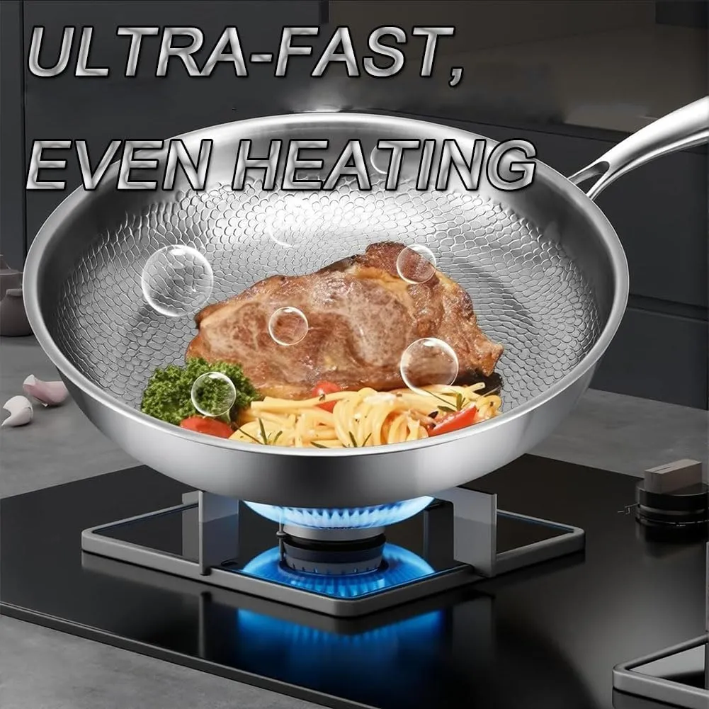 LONGLUAN Accurateg Stainless Steel Hammered Pan Pro, The Pure Titanium Nutri Pan Pro 2.0, Non Stick Frying, Even Heating, Compatible with All Cooktops, Dishwasher-Safe (10.23inch)