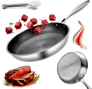 LONGLUAN Accurateg Stainless Steel Hammered Pan Pro, The Pure Titanium Nutri Pan Pro 2.0, Non Stick Frying, Even Heating, Compatible with All Cooktops, Dishwasher-Safe (10.23inch)