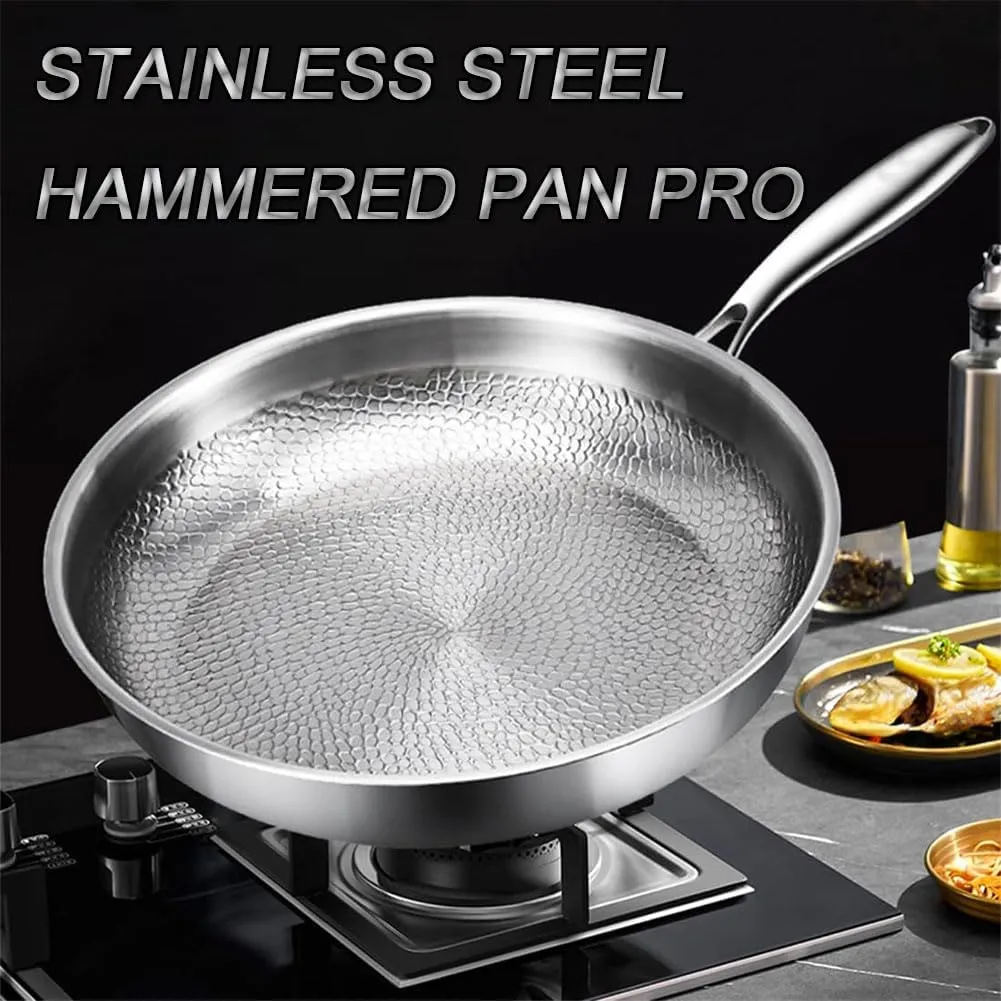 LONGLUAN Accurateg Stainless Steel Hammered Pan Pro, The Pure Titanium Nutri Pan Pro 2.0, Non Stick Frying, Even Heating, Compatible with All Cooktops, Dishwasher-Safe (10.23inch)