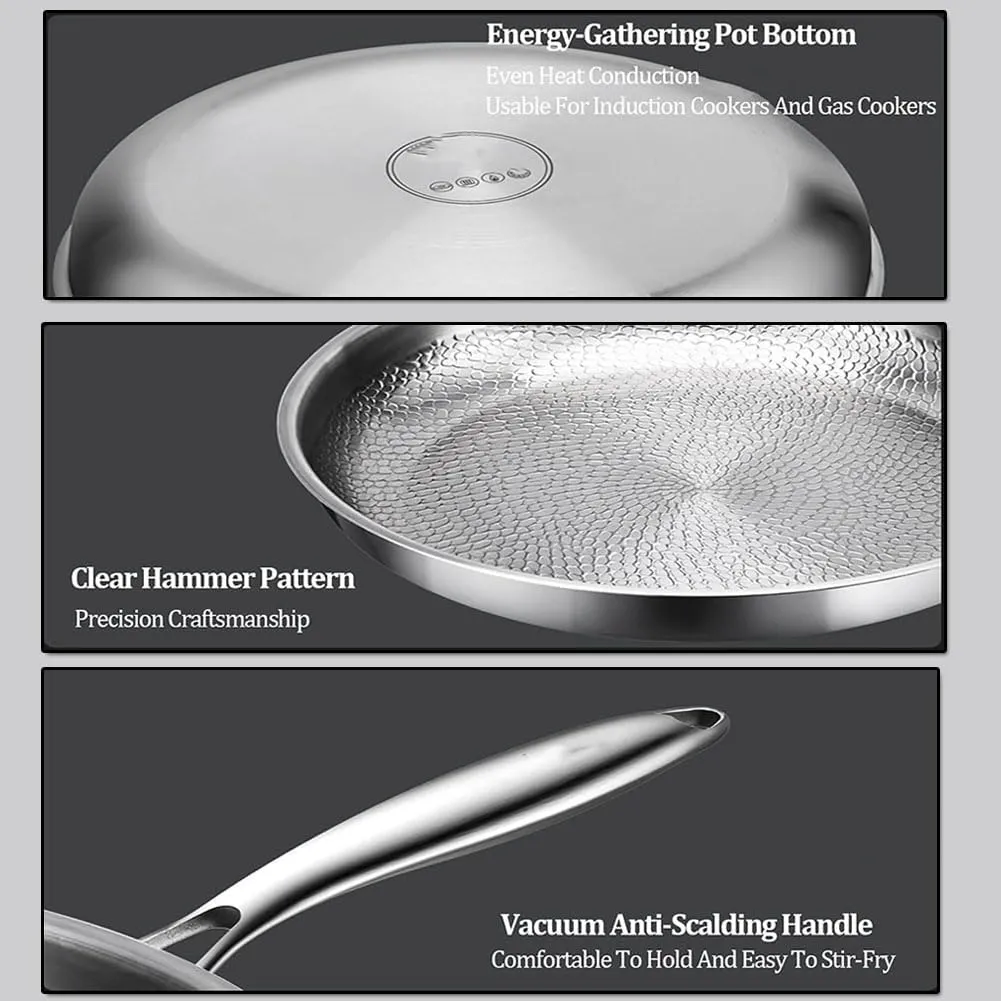 LONGLUAN Accurateg Stainless Steel Hammered Pan Pro, The Pure Titanium Nutri Pan Pro 2.0, Non Stick Frying, Even Heating, Compatible with All Cooktops, Dishwasher-Safe (10.23inch)