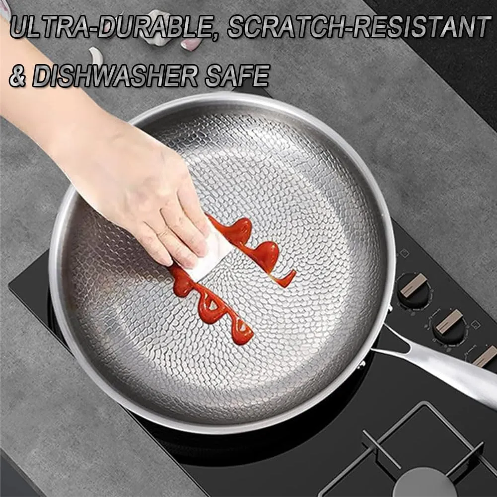 LONGLUAN Accurateg Stainless Steel Hammered Pan Pro, The Pure Titanium Nutri Pan Pro 2.0, Non Stick Frying, Even Heating, Compatible with All Cooktops, Dishwasher-Safe (10.23inch)