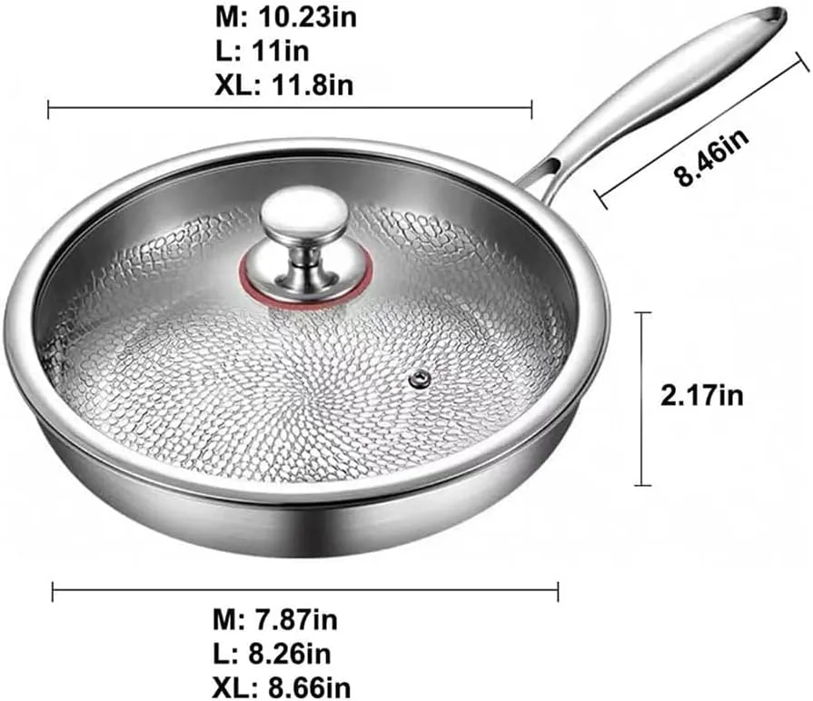 LONGLUAN Accurateg Stainless Steel Hammered Pan Pro, The Pure Titanium Nutri Pan Pro 2.0, Non Stick Frying, Even Heating, Compatible with All Cooktops, Dishwasher-Safe (10.23inch)