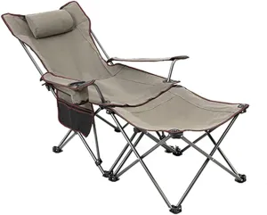 Lounge Chair 2 in 1 Camping Chair with Footrest Recliner Folding Chaise Lounge Chair Portable Beach Travel Lawn with Cup Holder Pillow and Carry Bag for Fishing Picnics/8969(Style1)