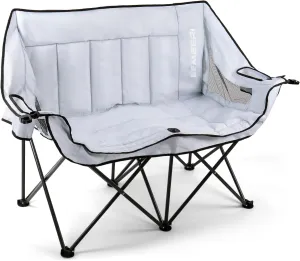 Loveseat Camping Chair for 2 Person, Oversized Double Camping Chair, Portable Folding Outdoor Camping Couch for Adults with Side Pockets and Cup Holder & Carry Bag - Supports 600LBS, Grey
