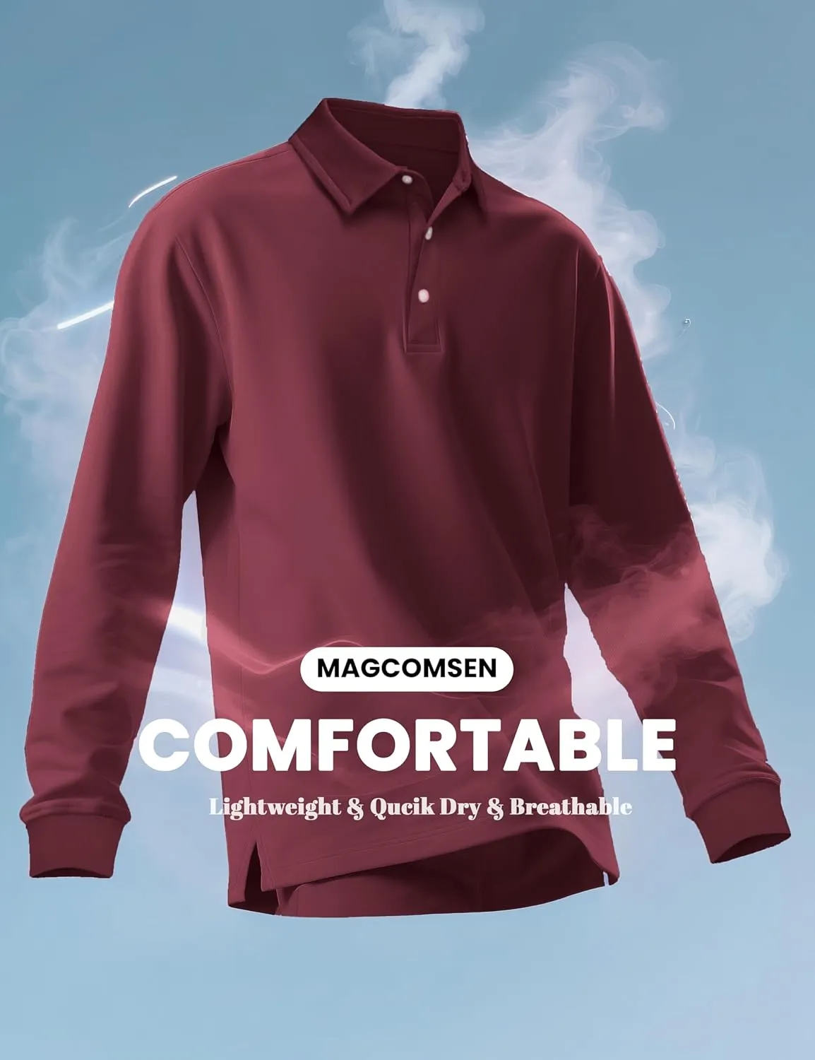 MAGCOMSEN Men's Polo Shirt Long Sleeve Golf Shirts Quick Dry Lightweight 3-Button Performance Work Fishing Athletic