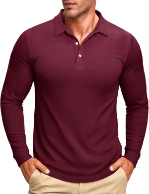 MAGCOMSEN Men's Polo Shirt Long Sleeve Golf Shirts Quick Dry Lightweight 3-Button Performance Work Fishing Athletic