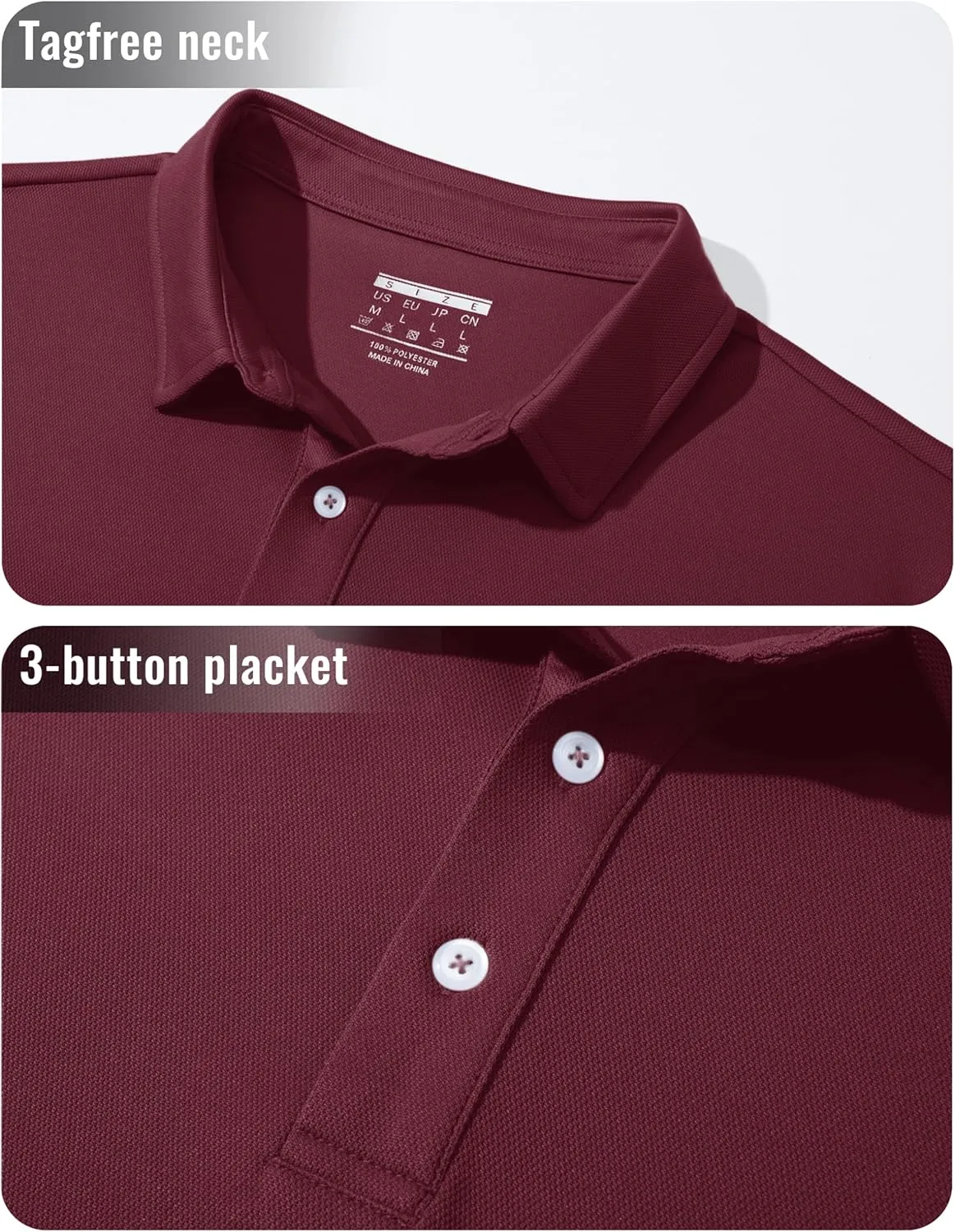MAGCOMSEN Men's Polo Shirt Long Sleeve Golf Shirts Quick Dry Lightweight 3-Button Performance Work Fishing Athletic