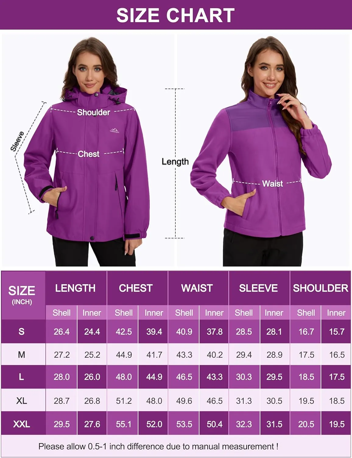 MAGCOMSEN Women's 3 in 1 Ski Jacket Water Resistant Winter Snow Coat Warm Fleece Lined Windproof Hiking Rain Outwear