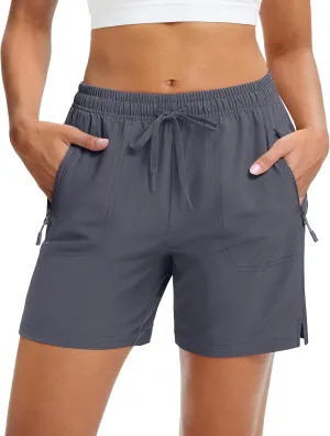MAGCOMSEN Women's 5" Hiking Shorts UPF 50  Quick Dry Lightweight Athletic Running Golf Summer Casual Shorts with Pockets