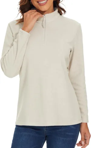 MAGCOMSEN Womens Quarter Zip Pullover Polar Fleece Jacket Soft Lightweight Sweatshirts Long Sleeve Warm Tops