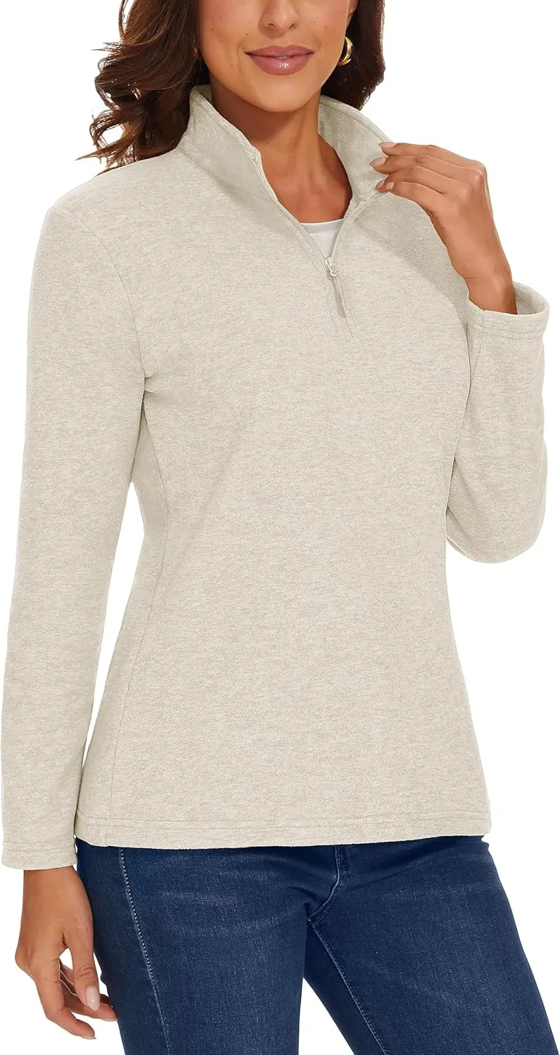 MAGCOMSEN Womens Quarter Zip Pullover Polar Fleece Jacket Soft Lightweight Sweatshirts Long Sleeve Warm Tops