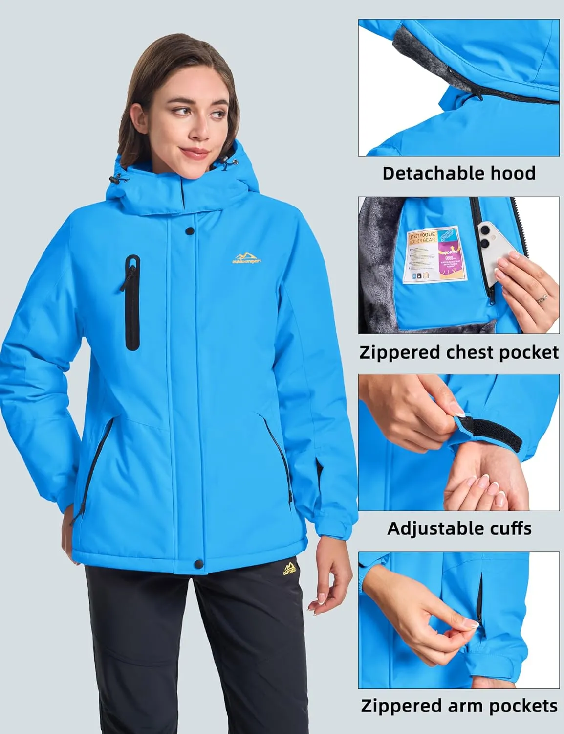 MAGCOMSEN Women's Winter Coats Waterproof Insulated Snow Ski Jacket Hood Fleece Lined Warm Mountain Snowboarding Windbreaker