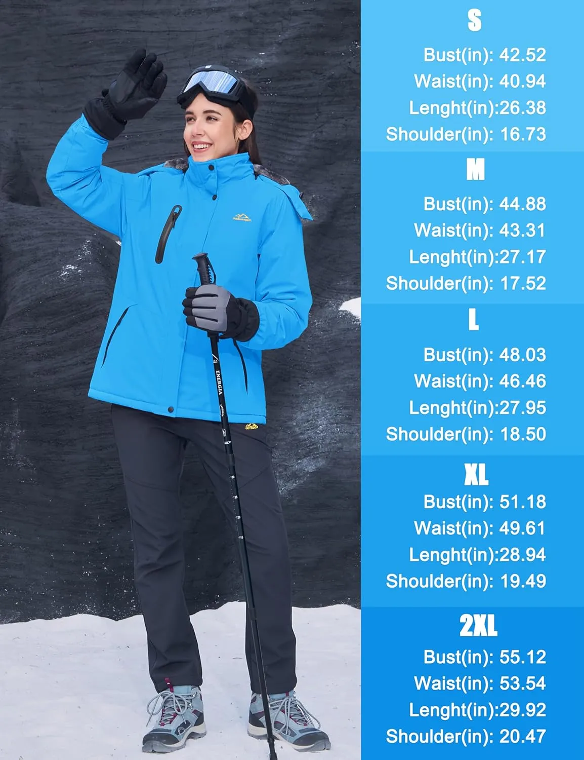 MAGCOMSEN Women's Winter Coats Waterproof Insulated Snow Ski Jacket Hood Fleece Lined Warm Mountain Snowboarding Windbreaker