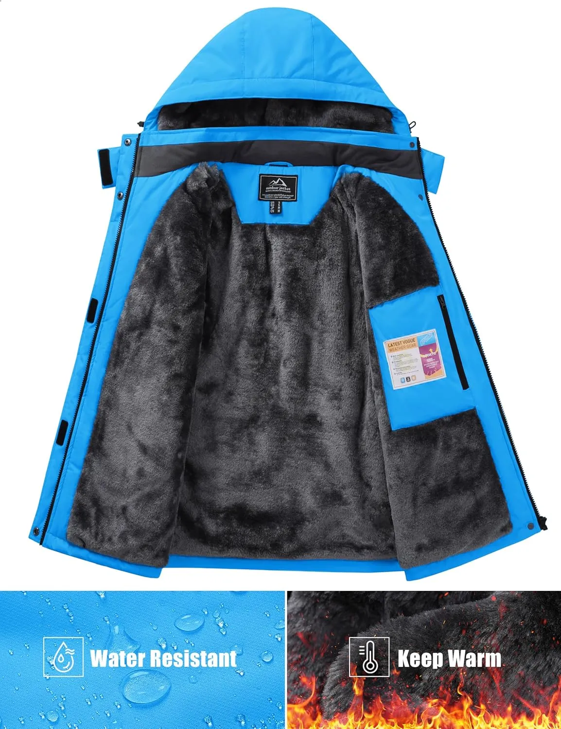 MAGCOMSEN Women's Winter Coats Waterproof Insulated Snow Ski Jacket Hood Fleece Lined Warm Mountain Snowboarding Windbreaker