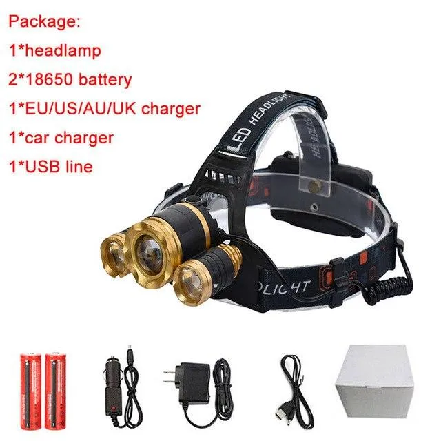 Maimu 13000LM LED T6 Headlamp Head Lamp lighting Light Flashlight Torch Lantern Fishing 18650 battery Car USB AC Charger D17