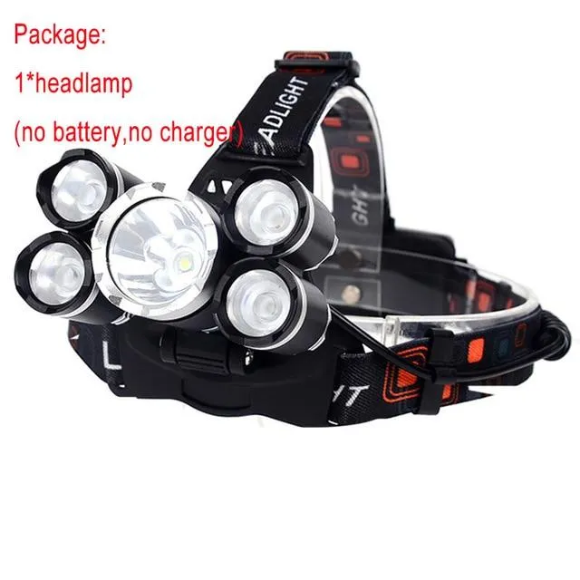Maimu 15000LM 5 LED Headlight Headlamp Head Lamp Light 4 mode torch Waterproof Powerful Flashlights 18650 battery fishing D04
