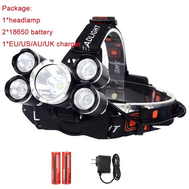 Maimu 15000LM 5 LED Headlight Headlamp Head Lamp Light 4 mode torch Waterproof Powerful Flashlights 18650 battery fishing D04