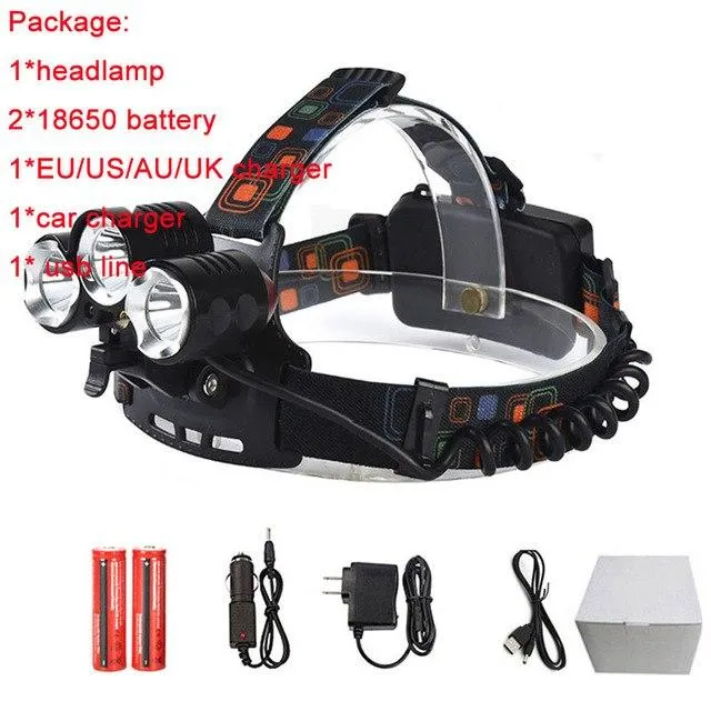 Maimu 9000Lm XML T6 2Q5 LED Headlight Headlamp Head Lamp Light 4-mode torch 2x18650 battery EU/US/UK/AU Car charger fishing D14