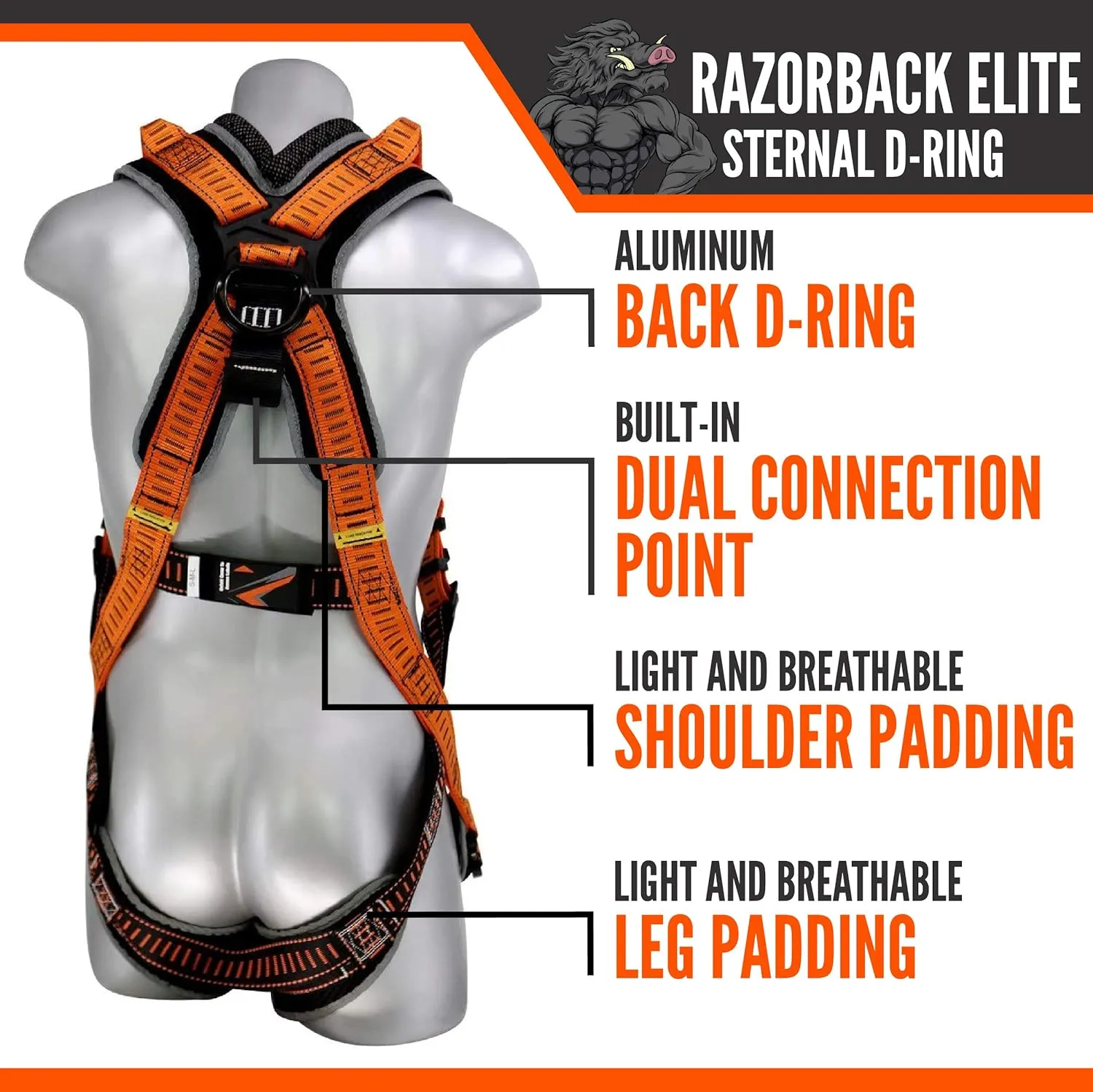 Malta Dynamics Razorback Elite Safety Harness – Lightweight Safety Harness Fall Protection Kit with Sewn in Belt and Sternal D-Rings for Fall Arrest, OSHA & ANSI Compliant (3XL)