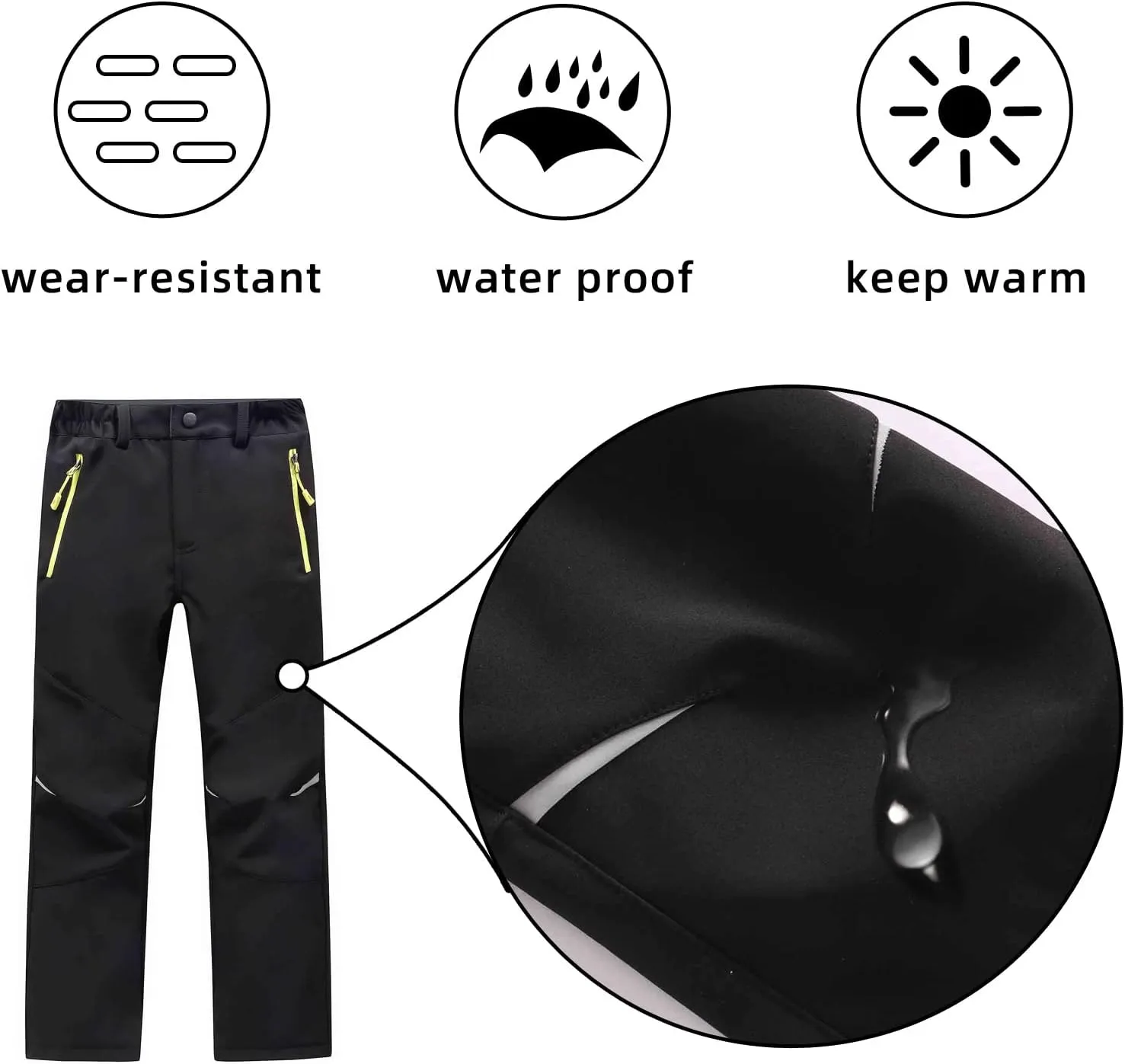 MEILONGER Boys Girls Softshell Hiking Pants Fleece Lined Skiing Snow Pants Kids Outdoor Trousers
