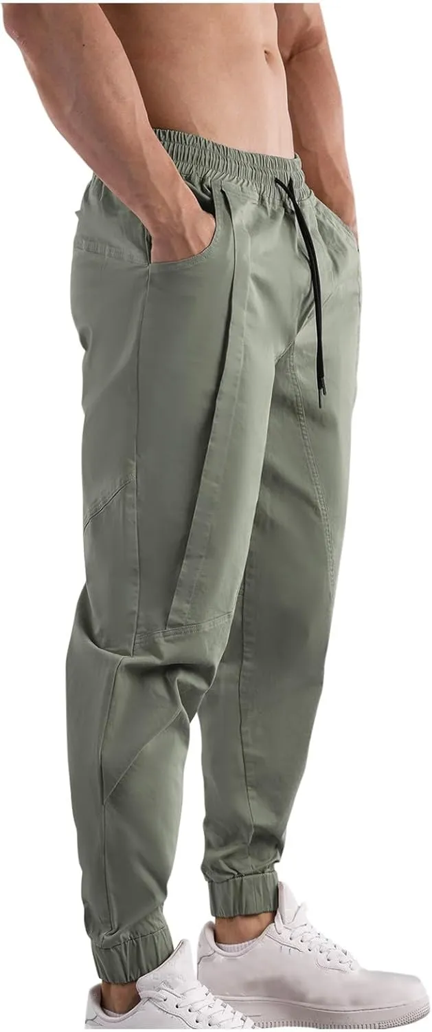 Mens Cargo Pants Elastic Waist Drawstring Relaxed Fit Joggers for Men Tapered Stretch Outdoor Work Pants