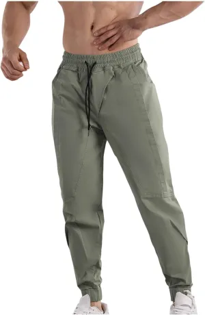 Mens Cargo Pants Elastic Waist Drawstring Relaxed Fit Joggers for Men Tapered Stretch Outdoor Work Pants