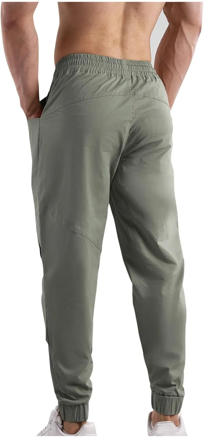 Mens Cargo Pants Elastic Waist Drawstring Relaxed Fit Joggers for Men Tapered Stretch Outdoor Work Pants