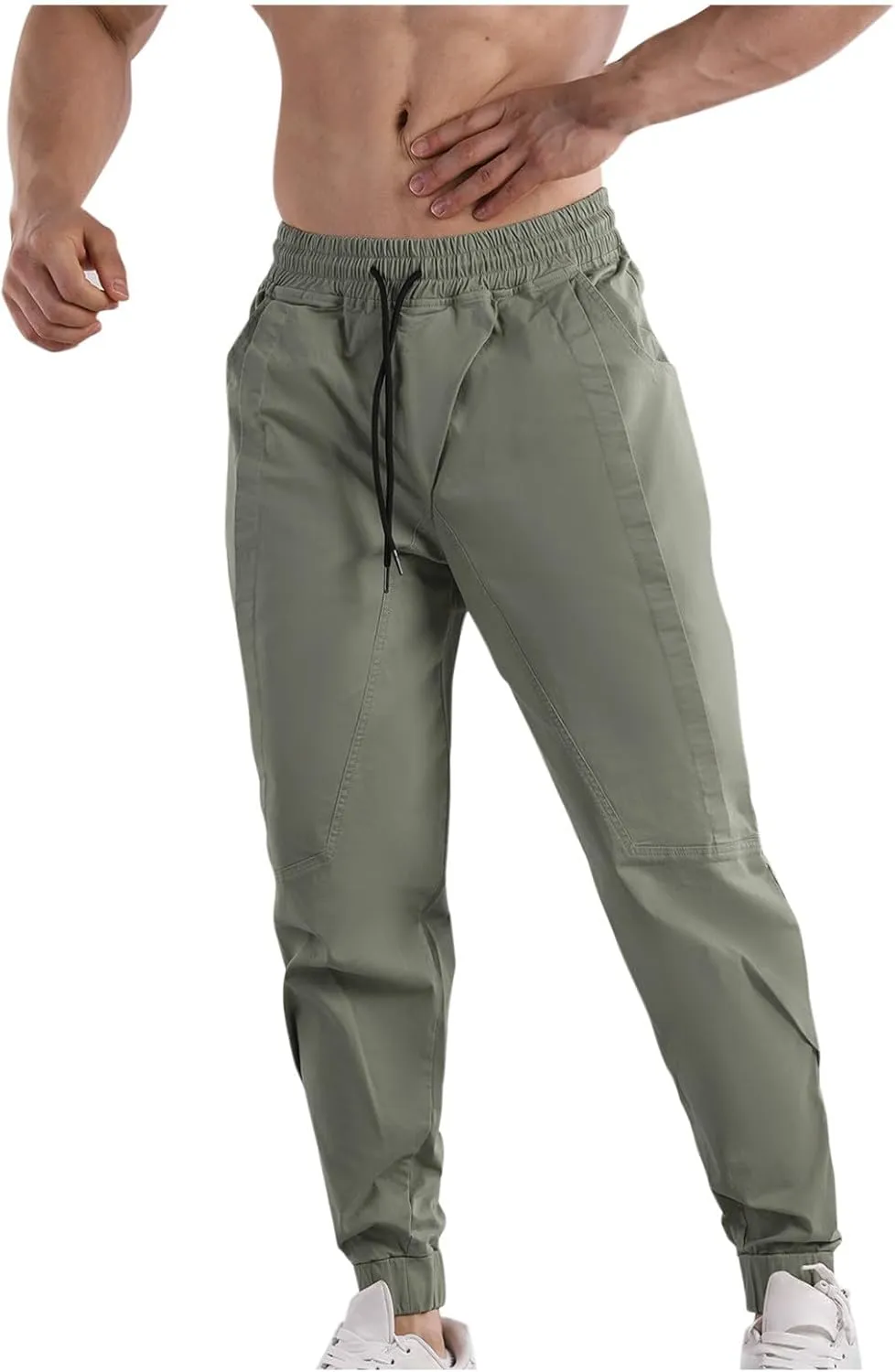 Mens Cargo Pants Elastic Waist Drawstring Relaxed Fit Joggers for Men Tapered Stretch Outdoor Work Pants