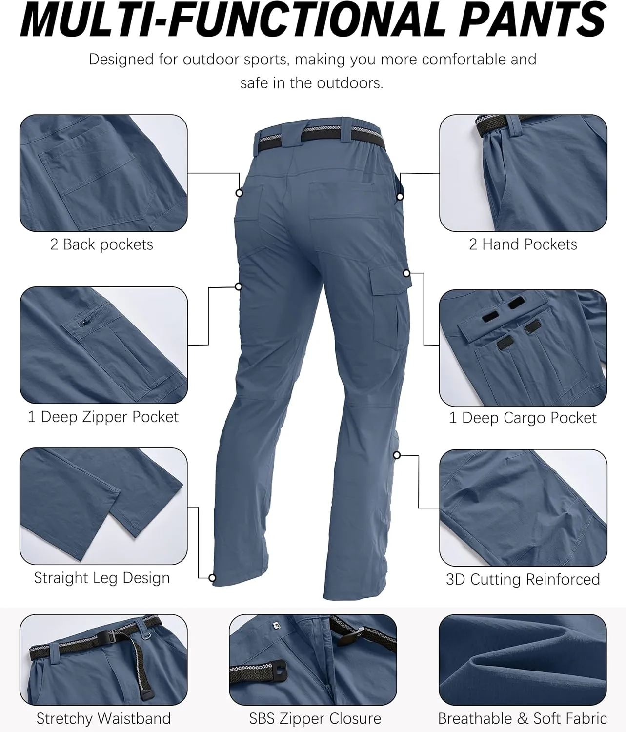 Men's Hiking Pants Quick-Dry Lightweight Waterproof Travel Outdoor Camping Hunting Fishing Work Cargo Pants