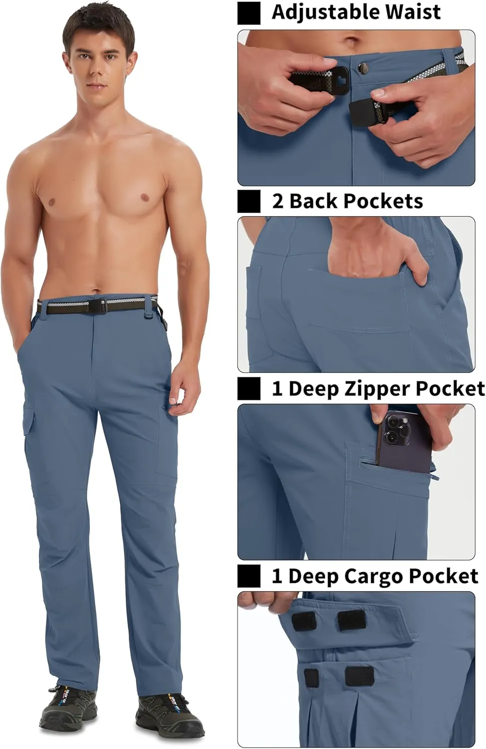 Men's Hiking Pants Quick-Dry Lightweight Waterproof Travel Outdoor Camping Hunting Fishing Work Cargo Pants