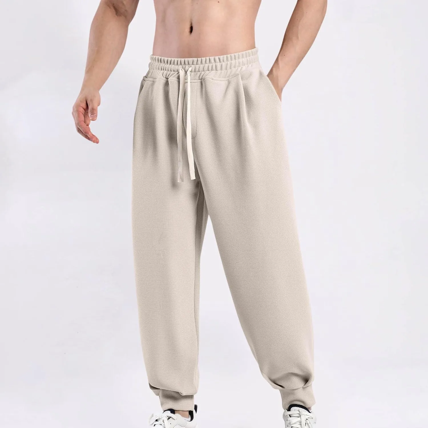 Mens Joggers Casual Loose Fit Drawstring Elastic Waist Sports Pants Athletic Gym Running Pants with Pocket Trendy