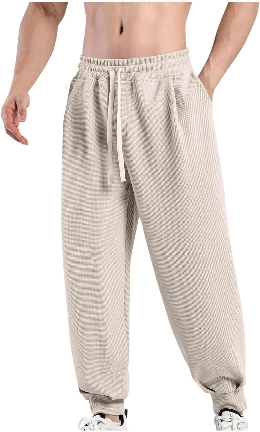 Mens Joggers Casual Loose Fit Drawstring Elastic Waist Sports Pants Athletic Gym Running Pants with Pocket Trendy