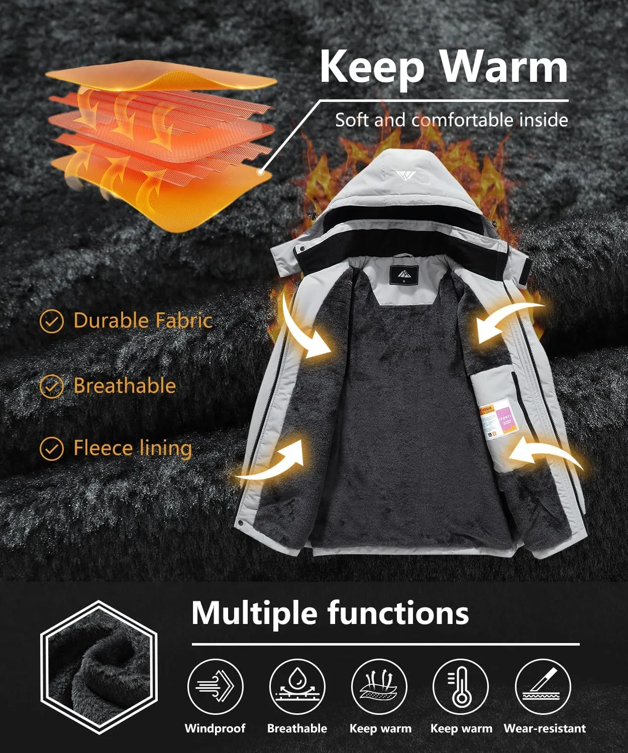 Men's Mountain Ski Jacket Waterproof Winter Coat Warm Snowboarding Jacket Snow Windbreaker Hooded for Hiking