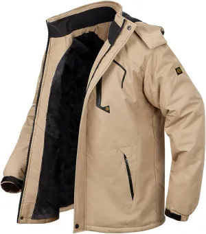 Men's Winter Ski Jacket Warm Fleece Waterproof Outdoor Mountain Hiking Windbreaker Hooded Snow Rain Coat
